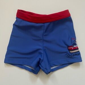 Babycottons Boy’s Ocean Liners Boat Blue Swim Trunks - 6M